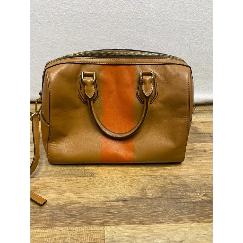 Michael Kors Leather Satchel‎ Orange Stripe Shoulder Bag Top Handle Lock